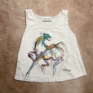Vintage 90s Diane Wat Hand Painted Horse Watercolor Abstract Print Tank Top Boho